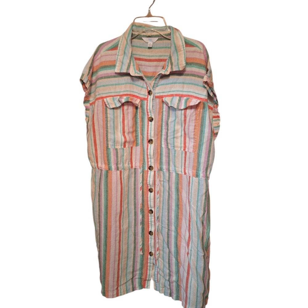 Time & Tru Striped Colorful Shirt Dress Ladies plus size 16/18 Beachy Summer